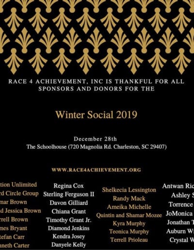 Race for Achievement Winter social 2019 flyer.